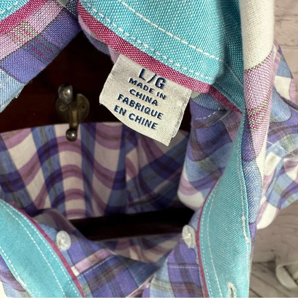 tommy bahama linen blend Plaid Long Sleeve Button up shirt size large - Picture 2 of 6